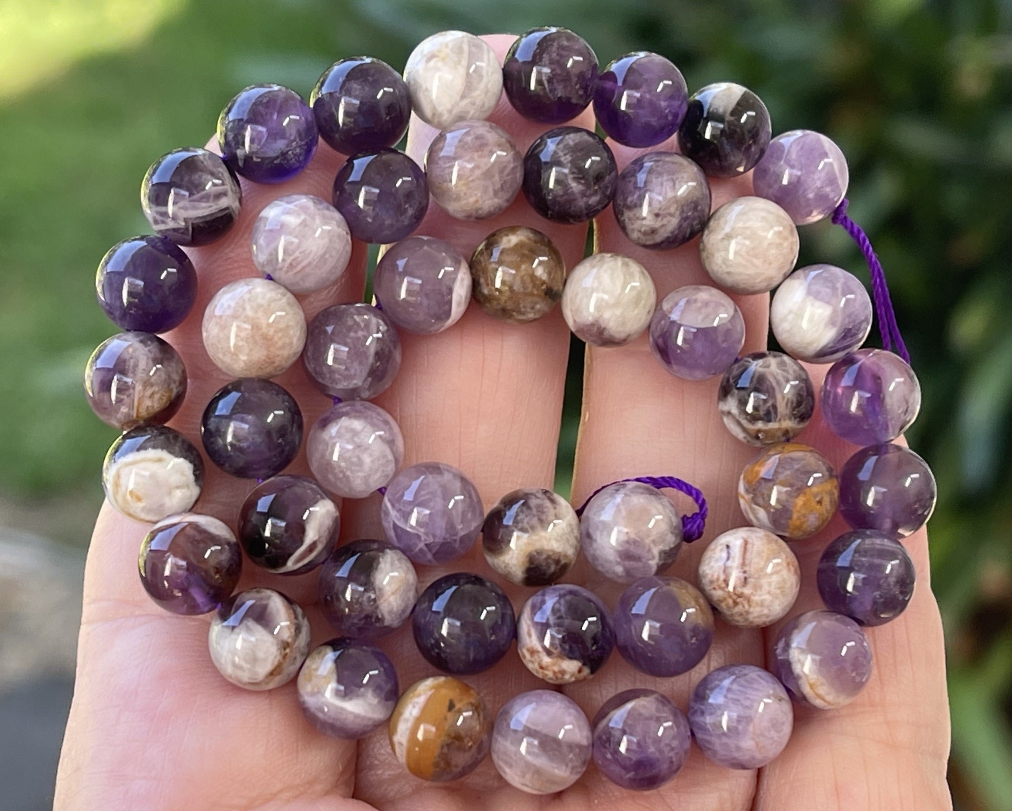 Flower Amethyst 8mm round natural gemstone beads 15.5" strand - Oz Beads 