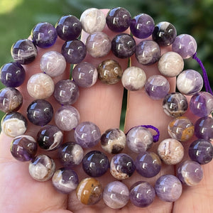 Flower Amethyst 8mm round natural gemstone beads 15.5" strand - Oz Beads 