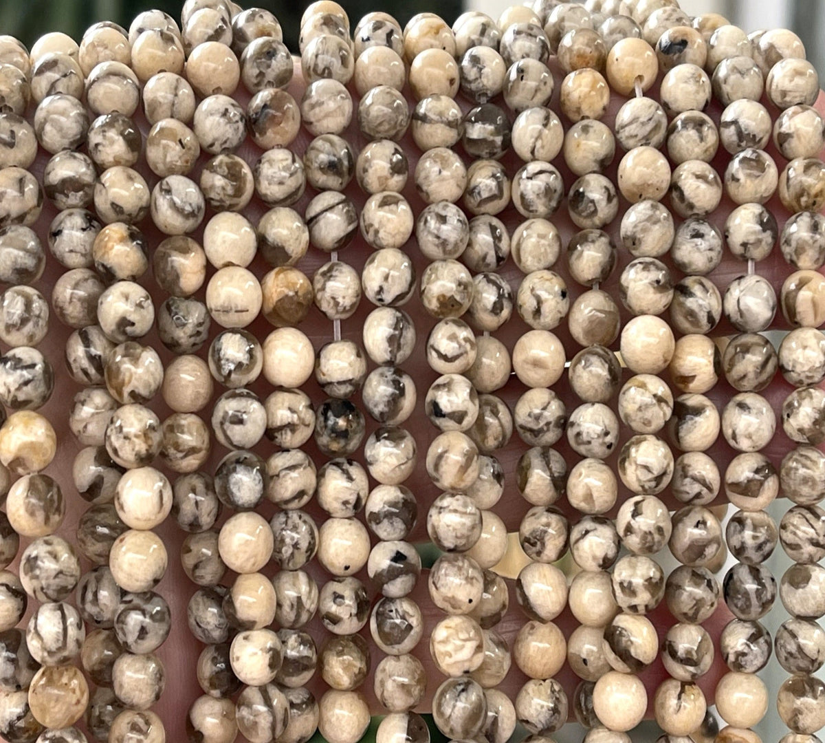 Graphic Feldspar 6mm round natural Zebradorite gemstone beads 15" strand - Oz Beads 