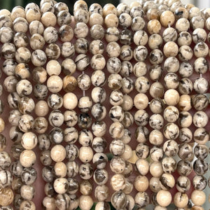 Graphic Feldspar 6mm round natural Zebradorite gemstone beads 15" strand - Oz Beads 