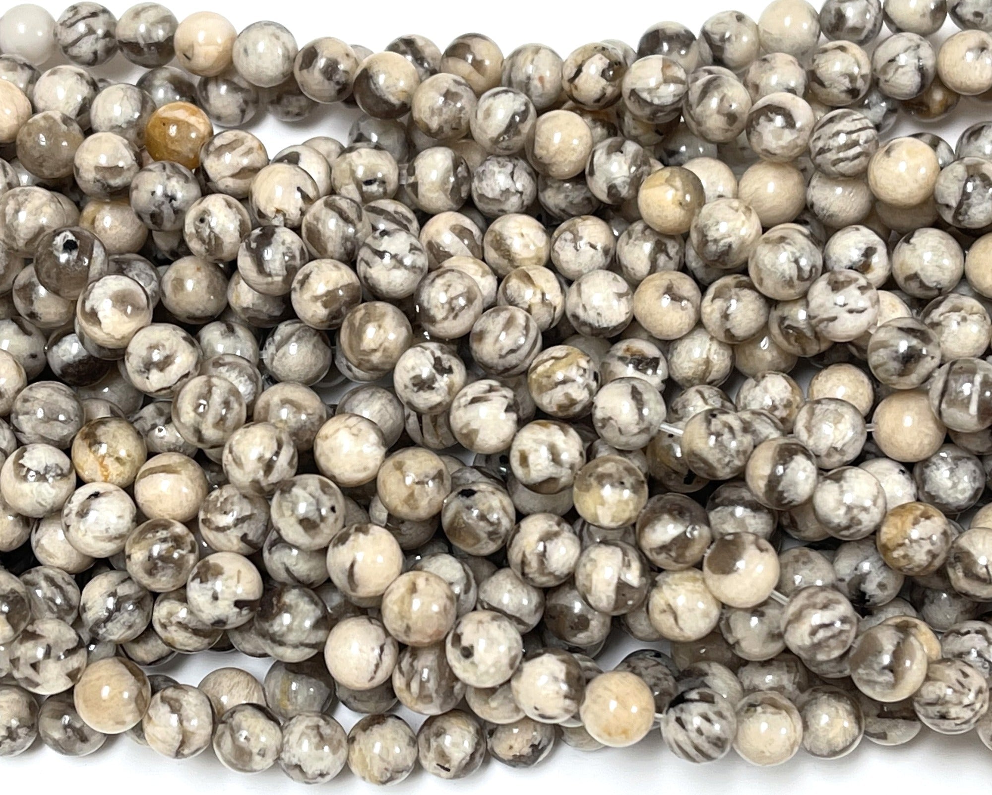 Graphic Feldspar 6mm round natural Zebradorite gemstone beads 15" strand - Oz Beads 