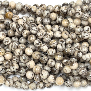Graphic Feldspar 6mm round natural Zebradorite gemstone beads 15" strand - Oz Beads 