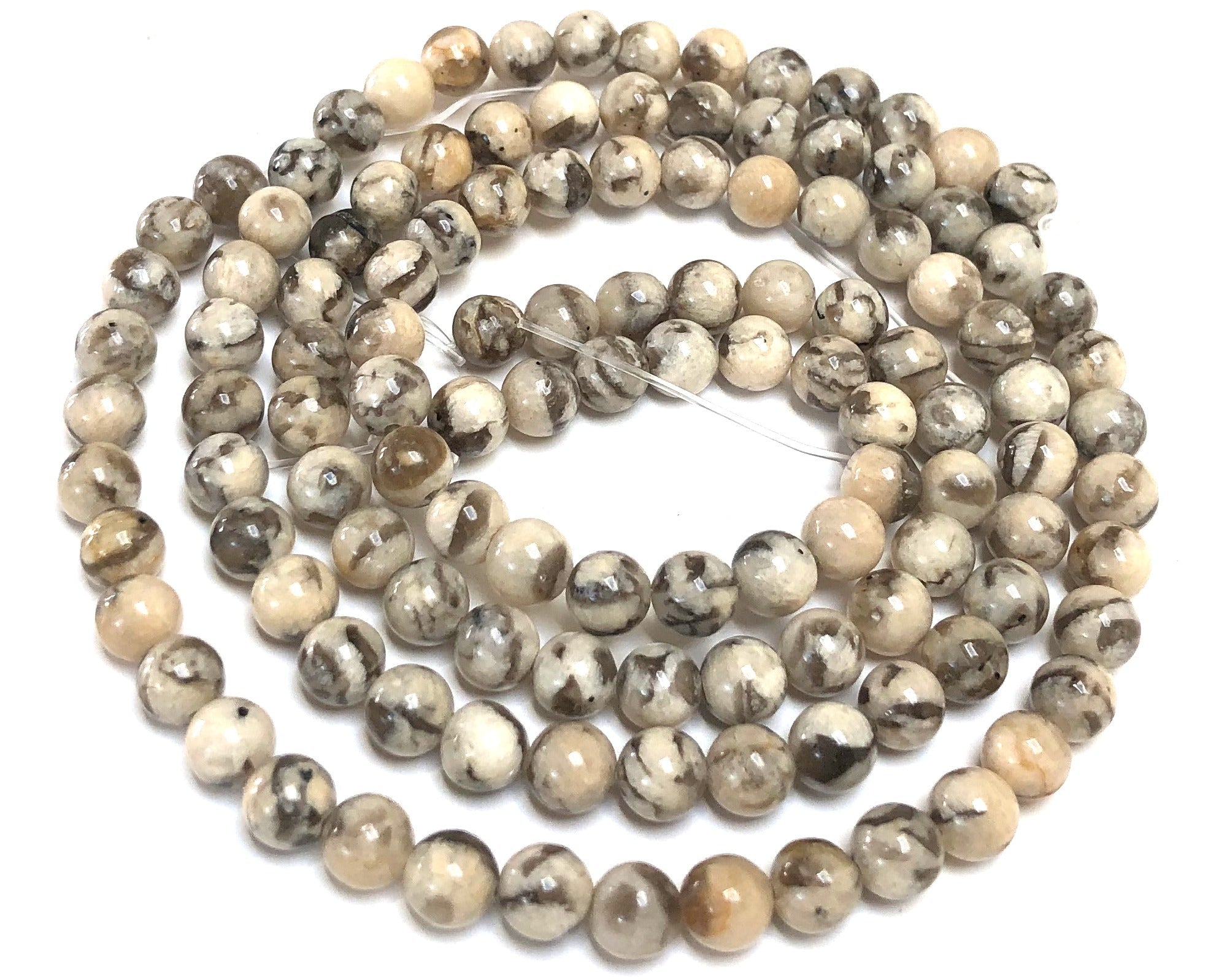 Graphic Feldspar 6mm round natural Zebradorite gemstone beads 15" strand - Oz Beads 