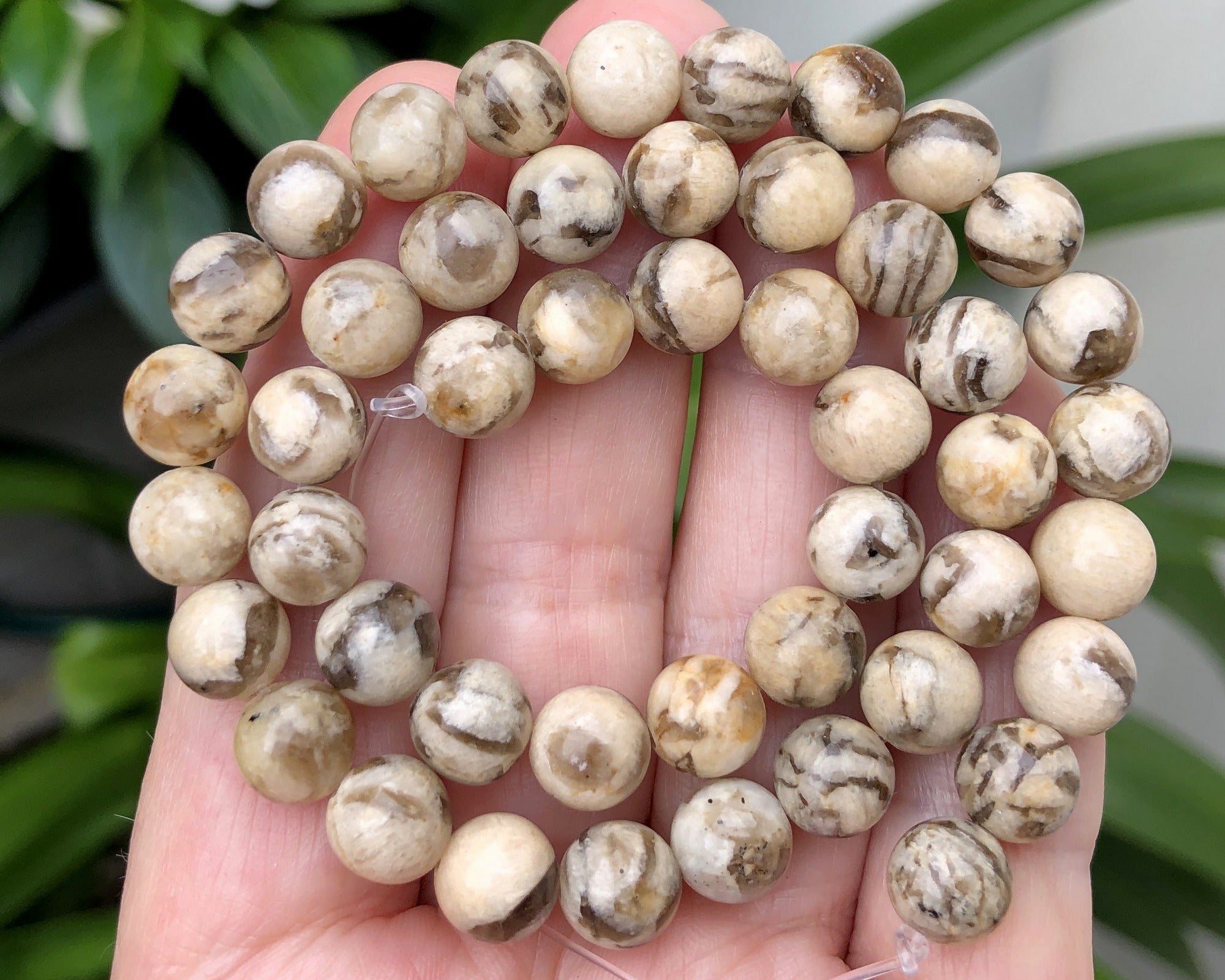 Graphic Feldspar 8mm round natural Zebradorite gemstone beads 15" strand - Oz Beads 