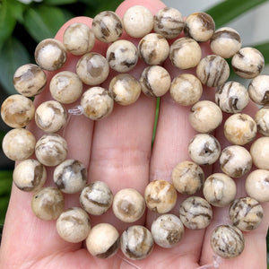 Graphic Feldspar 8mm round natural Zebradorite gemstone beads 15" strand - Oz Beads 