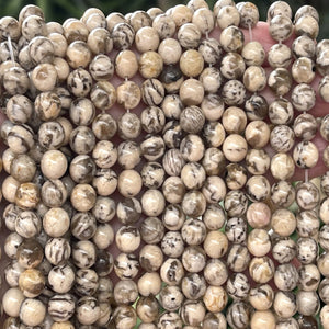 Graphic Feldspar 8mm round natural Zebradorite gemstone beads 15" strand - Oz Beads 