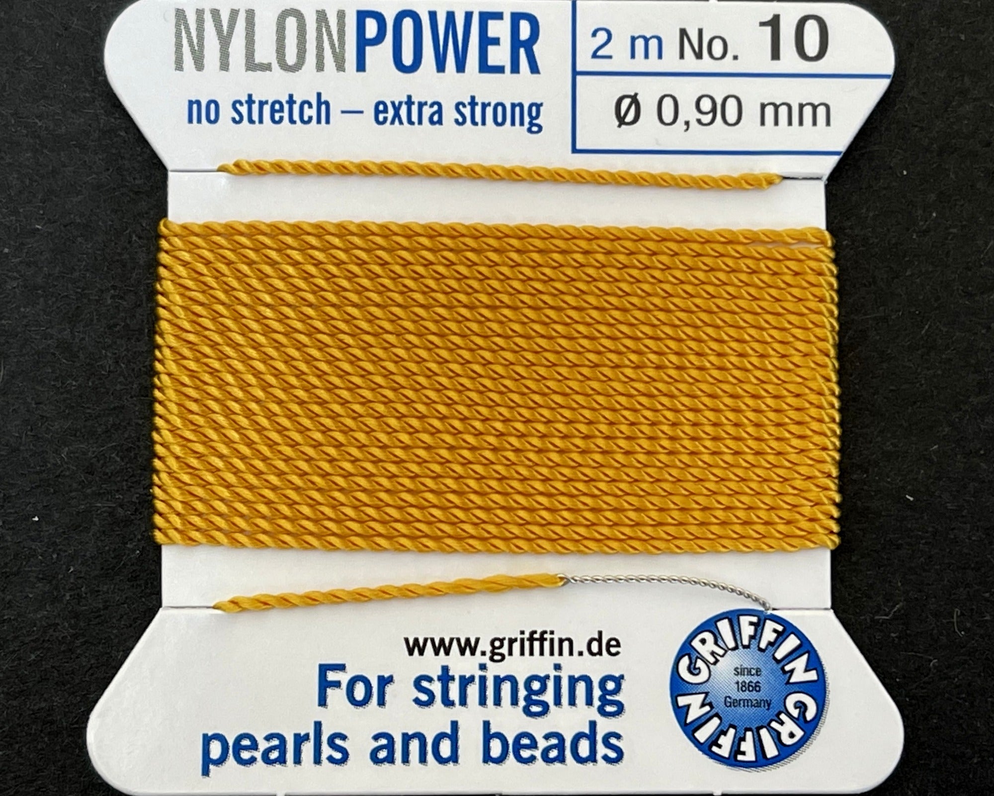 Griffin Nylon Power beading cord with needle, size #10 - 0.9mm, 2 metre - Oz Beads 