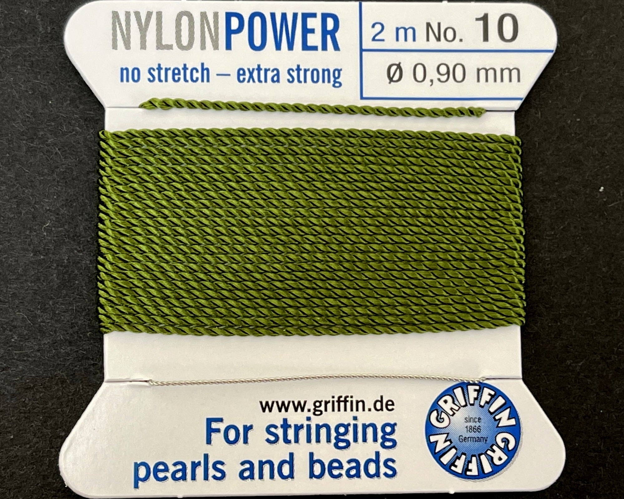 Griffin Nylon Power beading cord with needle, size #10 - 0.9mm, 2 metre - Oz Beads 
