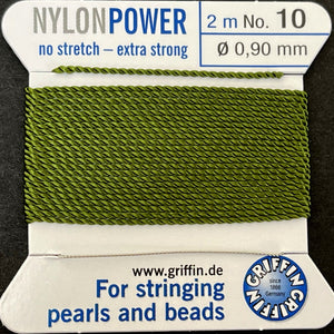 Griffin Nylon Power beading cord with needle, size #10 - 0.9mm, 2 metre - Oz Beads 