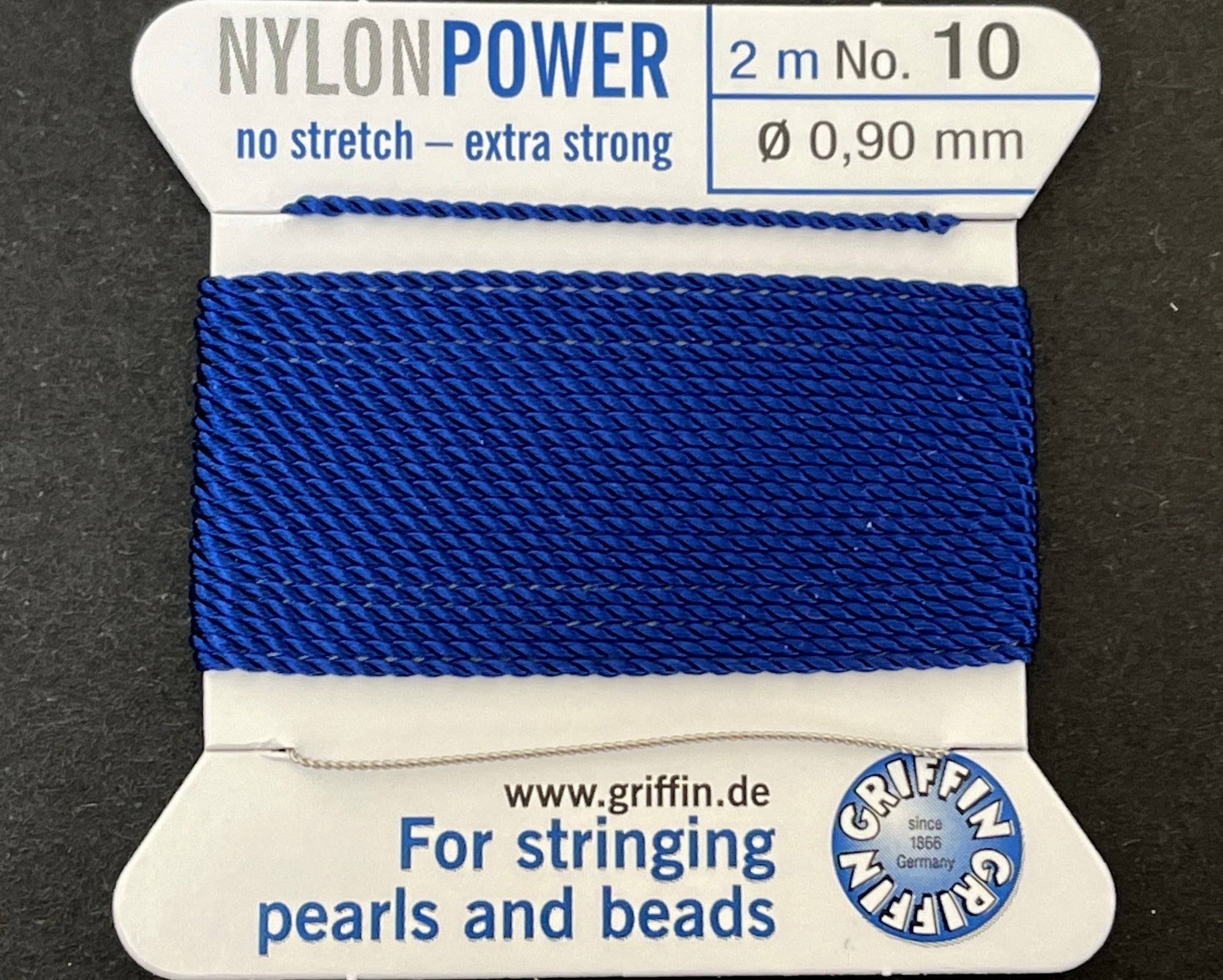 Griffin Nylon Power beading cord with needle, size #10 - 0.9mm, 2 metre - Oz Beads 