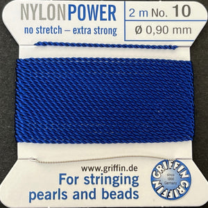 Griffin Nylon Power beading cord with needle, size #10 - 0.9mm, 2 metre - Oz Beads 