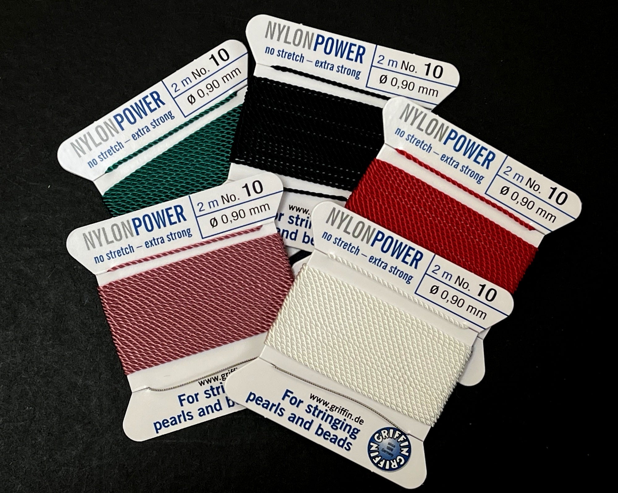 Griffin Nylon Power beading cord with needle, size #10 - 0.9mm, 2 metre - Oz Beads 