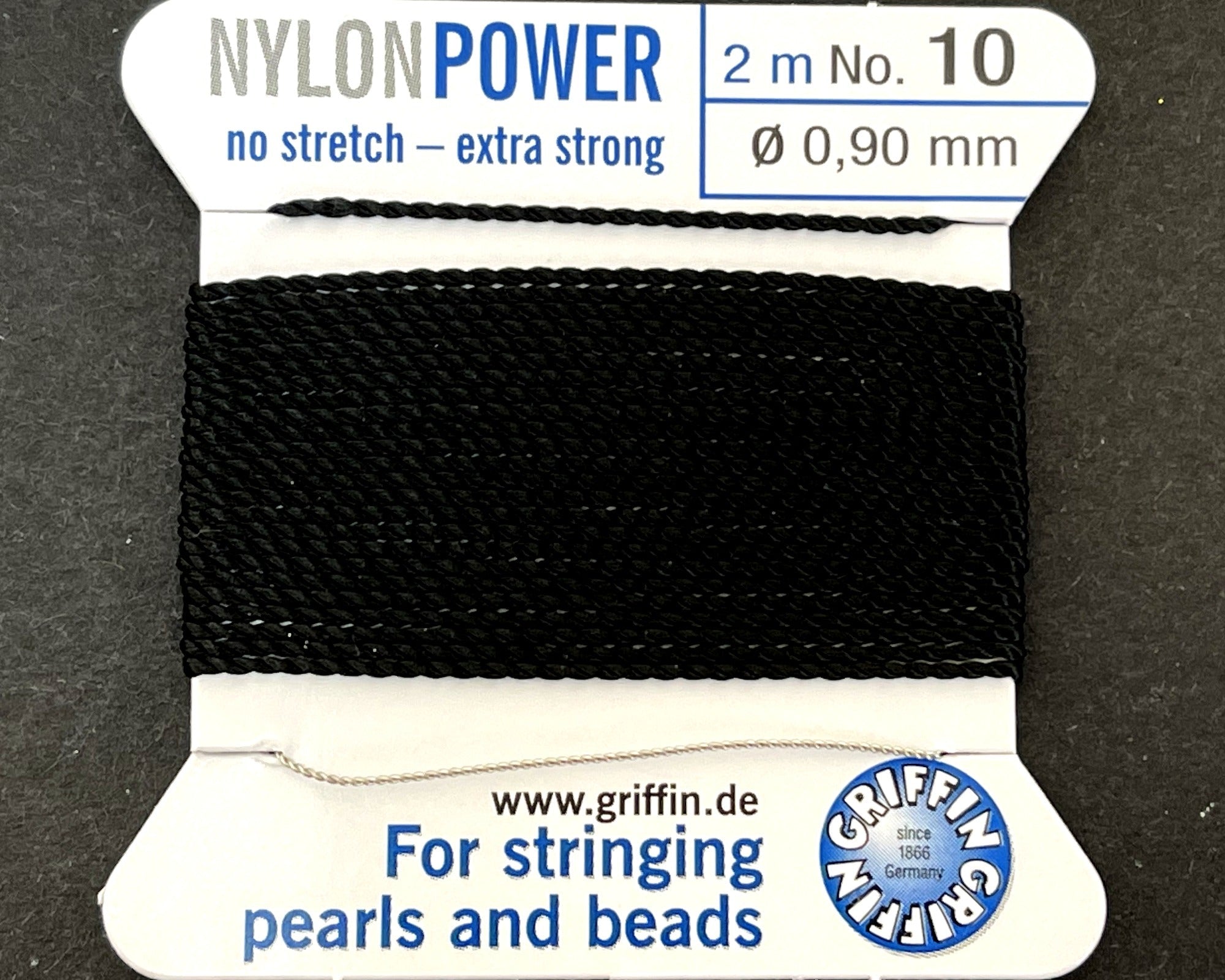 Griffin Nylon Power beading cord with needle, size #10 - 0.9mm, 2 metre - Oz Beads 