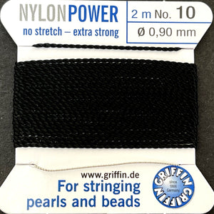 Griffin Nylon Power beading cord with needle, size #10 - 0.9mm, 2 metre - Oz Beads 