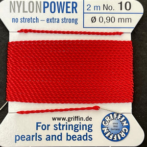 Griffin Nylon Power beading cord with needle, size #10 - 0.9mm, 2 metre - Oz Beads 