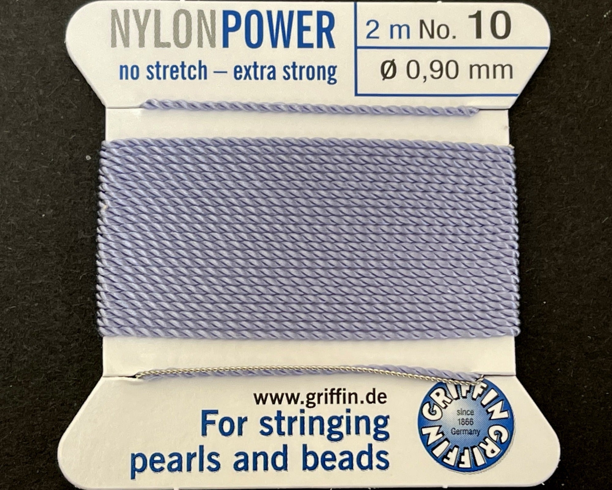 Griffin Nylon Power beading cord with needle, size #10 - 0.9mm, 2 metre - Oz Beads 
