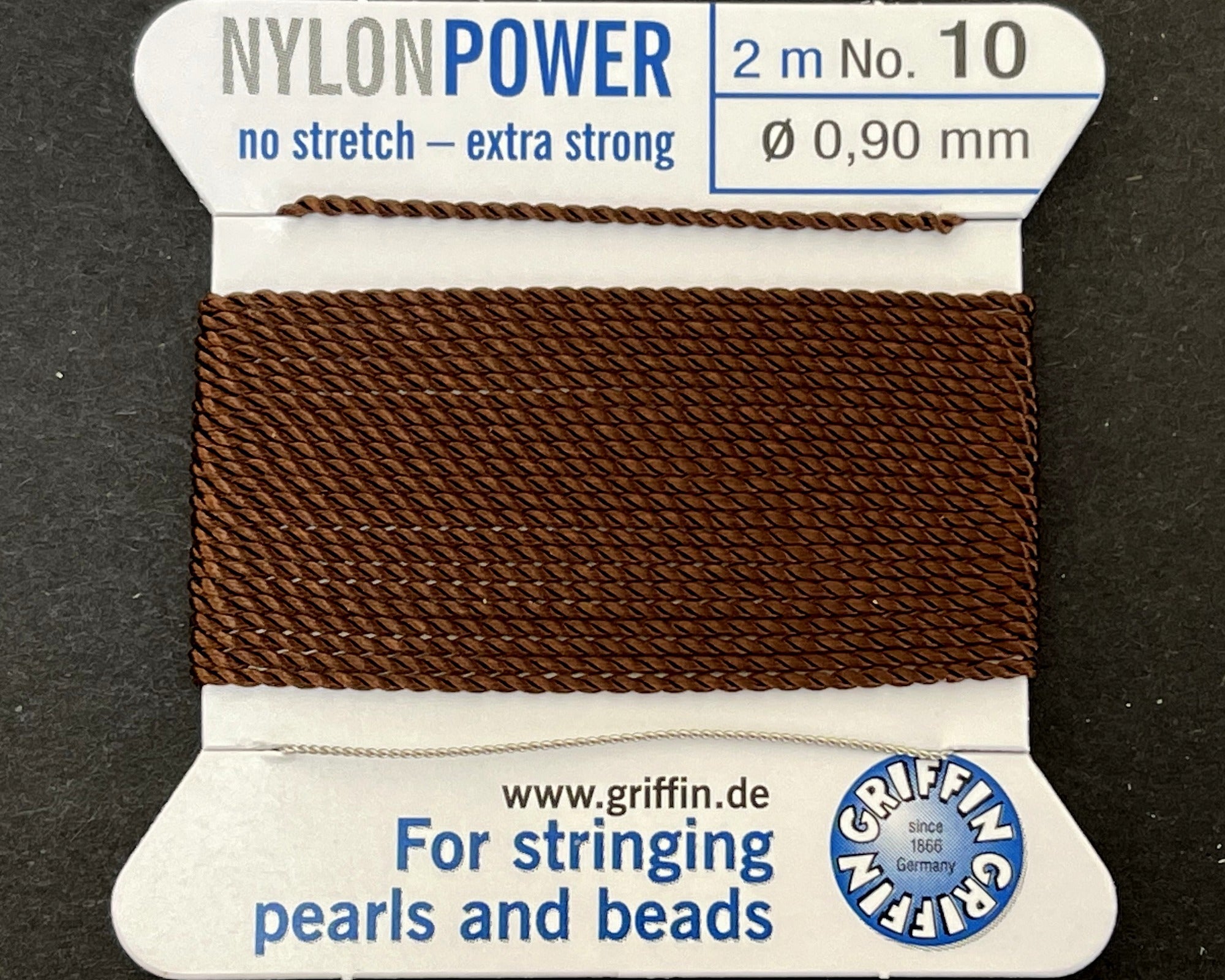 Griffin Nylon Power beading cord with needle, size #10 - 0.9mm, 2 metre - Oz Beads 