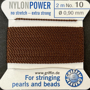 Griffin Nylon Power beading cord with needle, size #10 - 0.9mm, 2 metre - Oz Beads 