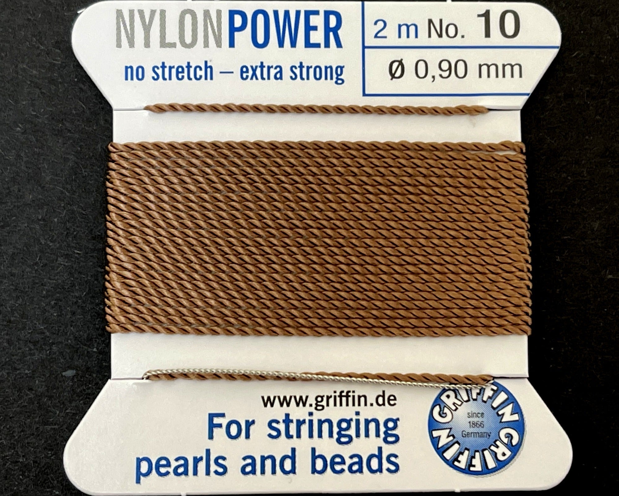 Griffin Nylon Power beading cord with needle, size #10 - 0.9mm, 2 metre - Oz Beads 