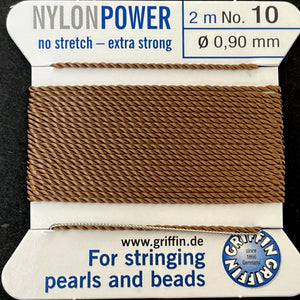 Griffin Nylon Power beading cord with needle, size #10 - 0.9mm, 2 metre - Oz Beads 