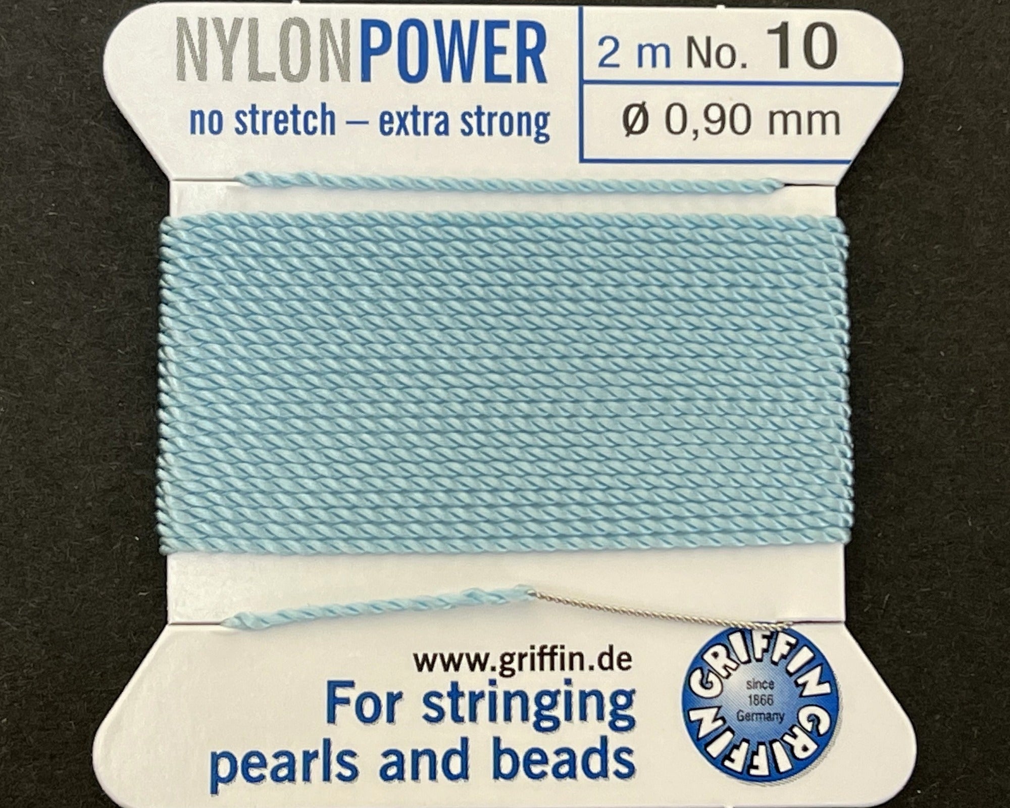 Griffin Nylon Power beading cord with needle, size #10 - 0.9mm, 2 metre - Oz Beads 