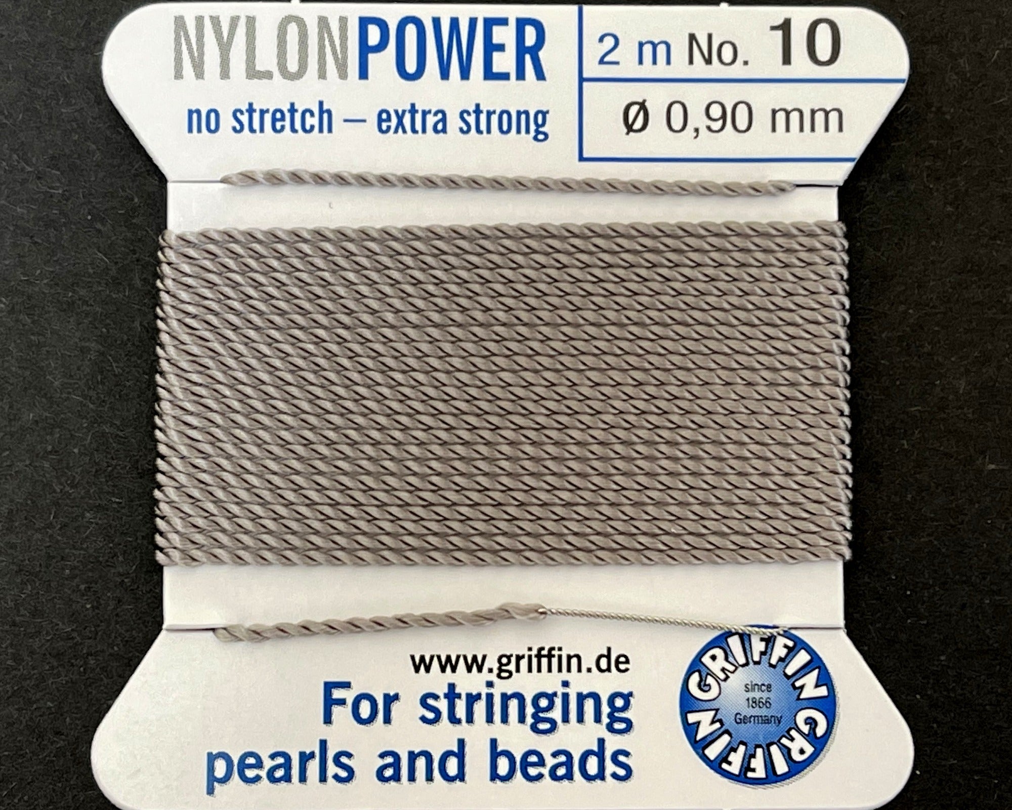 Griffin Nylon Power beading cord with needle, size #10 - 0.9mm, 2 metre - Oz Beads 
