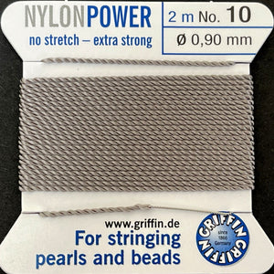 Griffin Nylon Power beading cord with needle, size #10 - 0.9mm, 2 metre - Oz Beads 