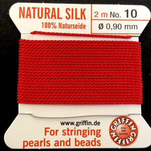 Griffin Silk beading cord with needle, size #10 - 0.9mm, 18 color choice, 2 meter - Oz Beads 