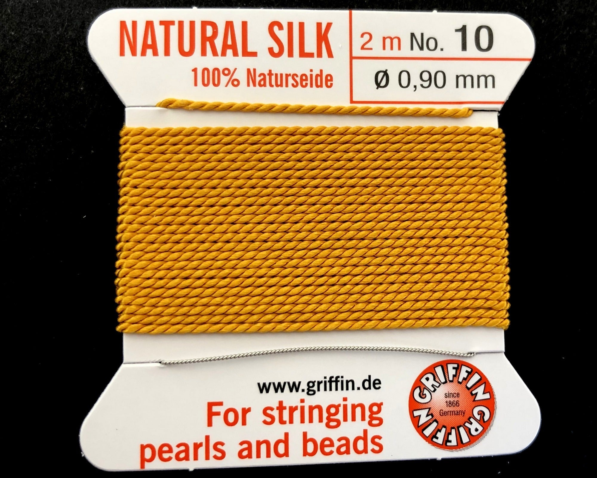 Griffin Silk beading cord with needle, size #10 - 0.9mm, 18 color choice, 2 meter - Oz Beads 