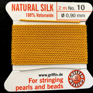 Griffin Silk beading cord with needle, size #10 - 0.9mm, 18 color choice, 2 meter - Oz Beads 