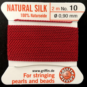 Griffin Silk beading cord with needle, size #10 - 0.9mm, 18 color choice, 2 meter - Oz Beads 