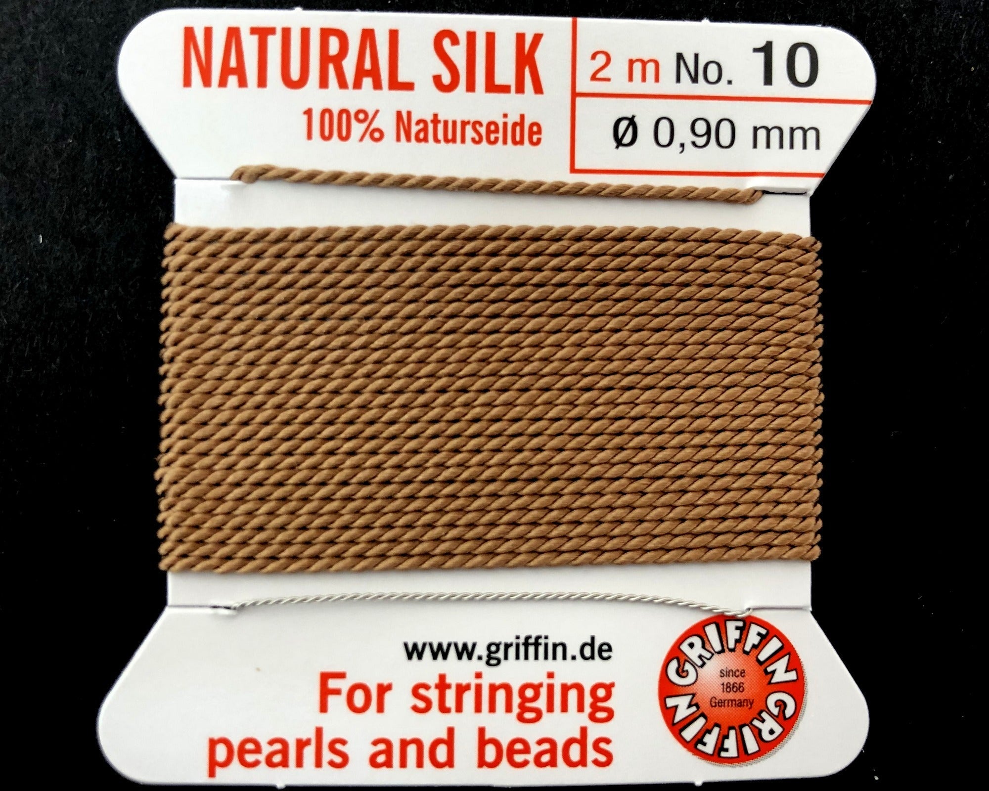 Griffin Silk beading cord with needle, size #10 - 0.9mm, 18 color choice, 2 meter - Oz Beads 