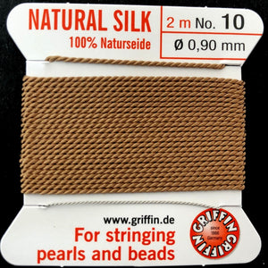 Griffin Silk beading cord with needle, size #10 - 0.9mm, 18 color choice, 2 meter - Oz Beads 
