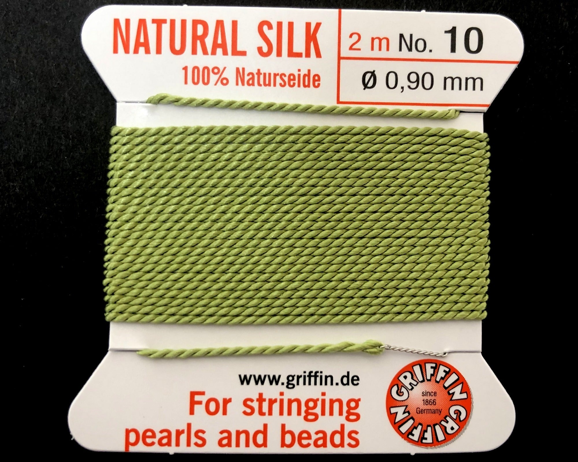 Griffin Silk beading cord with needle, size #10 - 0.9mm, 18 color choice, 2 meter - Oz Beads 
