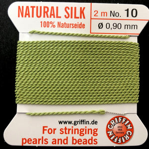 Griffin Silk beading cord with needle, size #10 - 0.9mm, 18 color choice, 2 meter - Oz Beads 