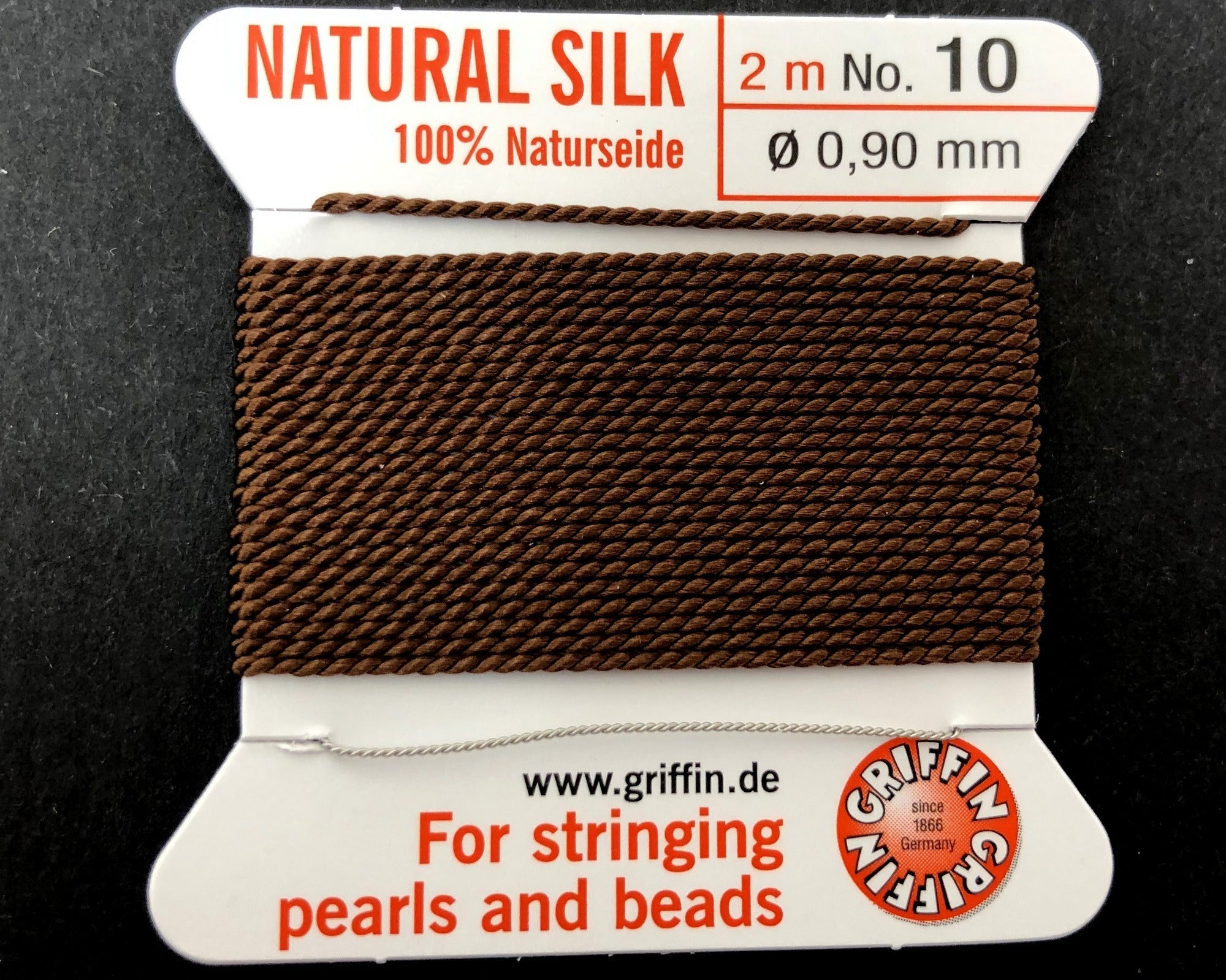 Griffin Silk beading cord with needle, size #10 - 0.9mm, 18 color choice, 2 meter - Oz Beads 