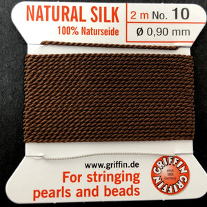 Griffin Silk beading cord with needle, size #10 - 0.9mm, 18 color choice, 2 meter - Oz Beads 