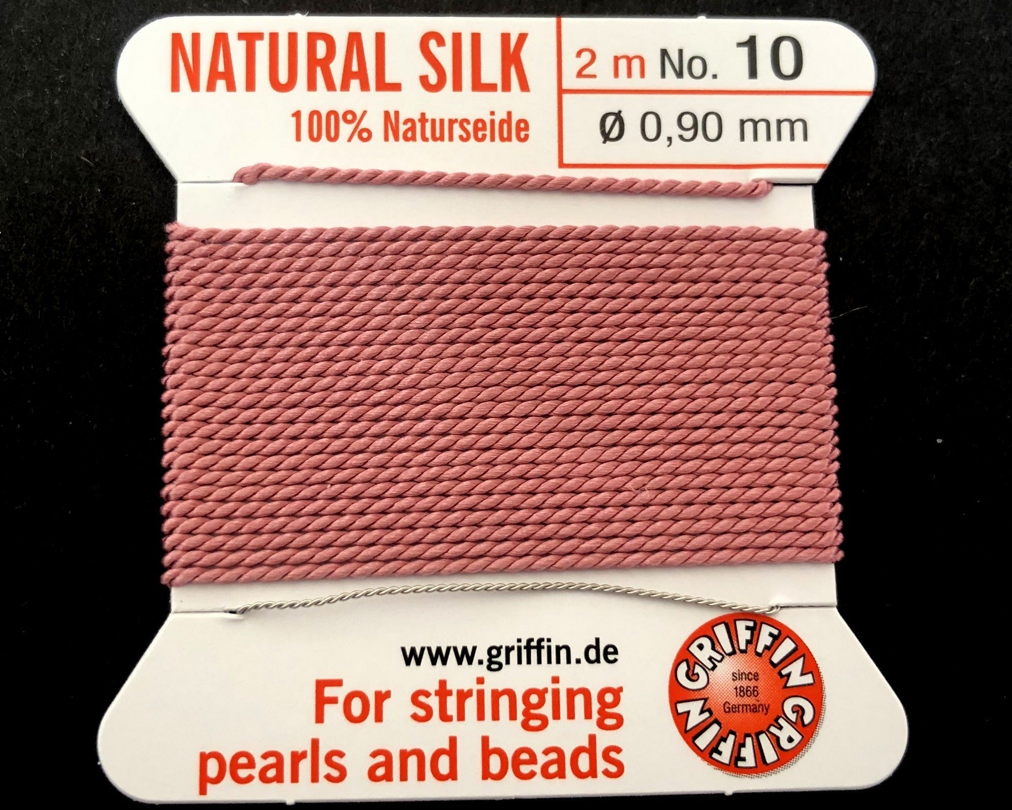 Griffin Silk beading cord with needle, size #10 - 0.9mm, 18 color choice, 2 meter - Oz Beads 