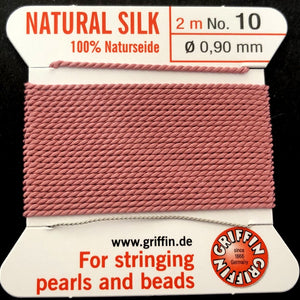Griffin Silk beading cord with needle, size #10 - 0.9mm, 18 color choice, 2 meter - Oz Beads 