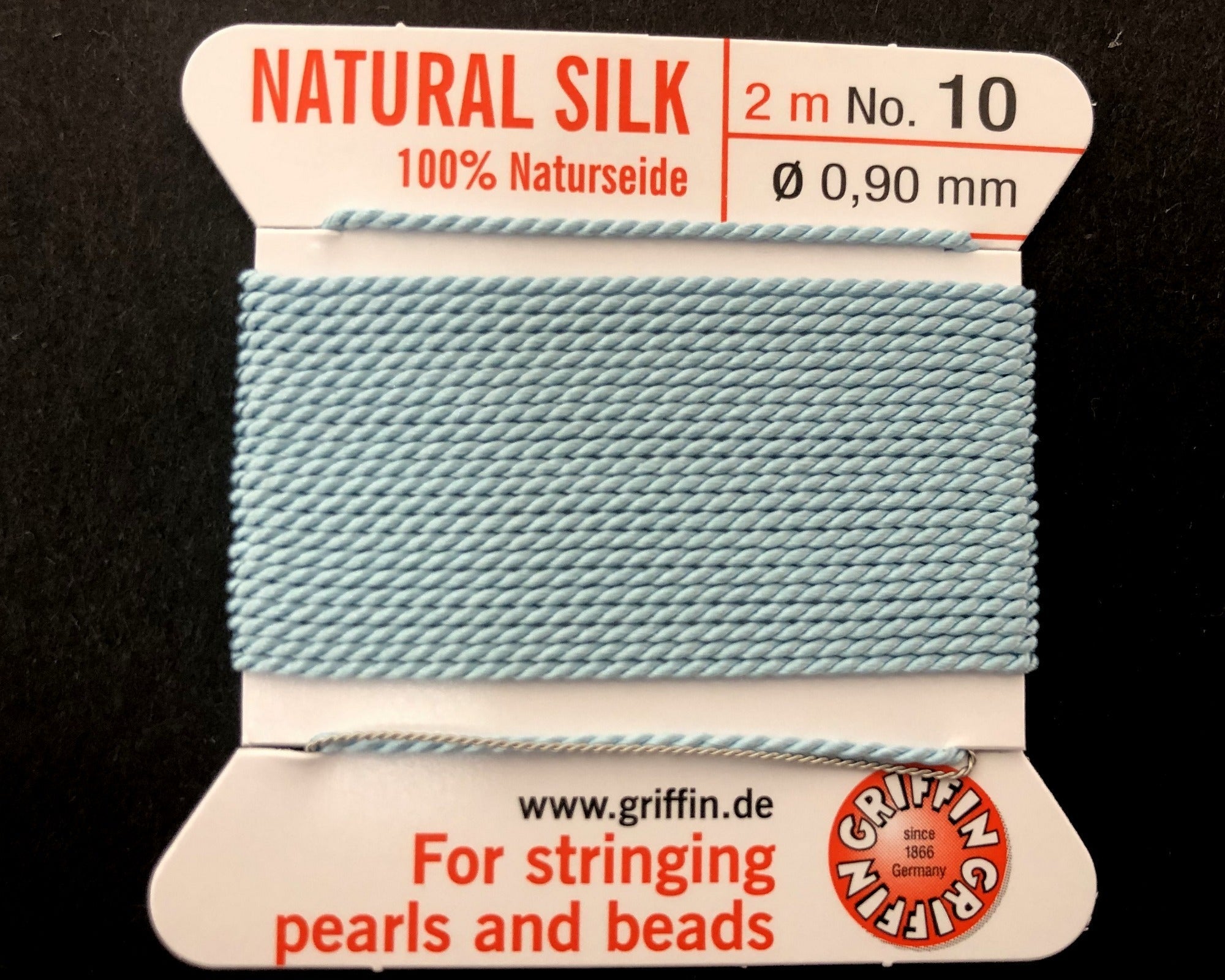 Griffin Silk beading cord with needle, size #10 - 0.9mm, 18 color choice, 2 meter - Oz Beads 