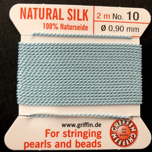 Griffin Silk beading cord with needle, size #10 - 0.9mm, 18 color choice, 2 meter - Oz Beads 