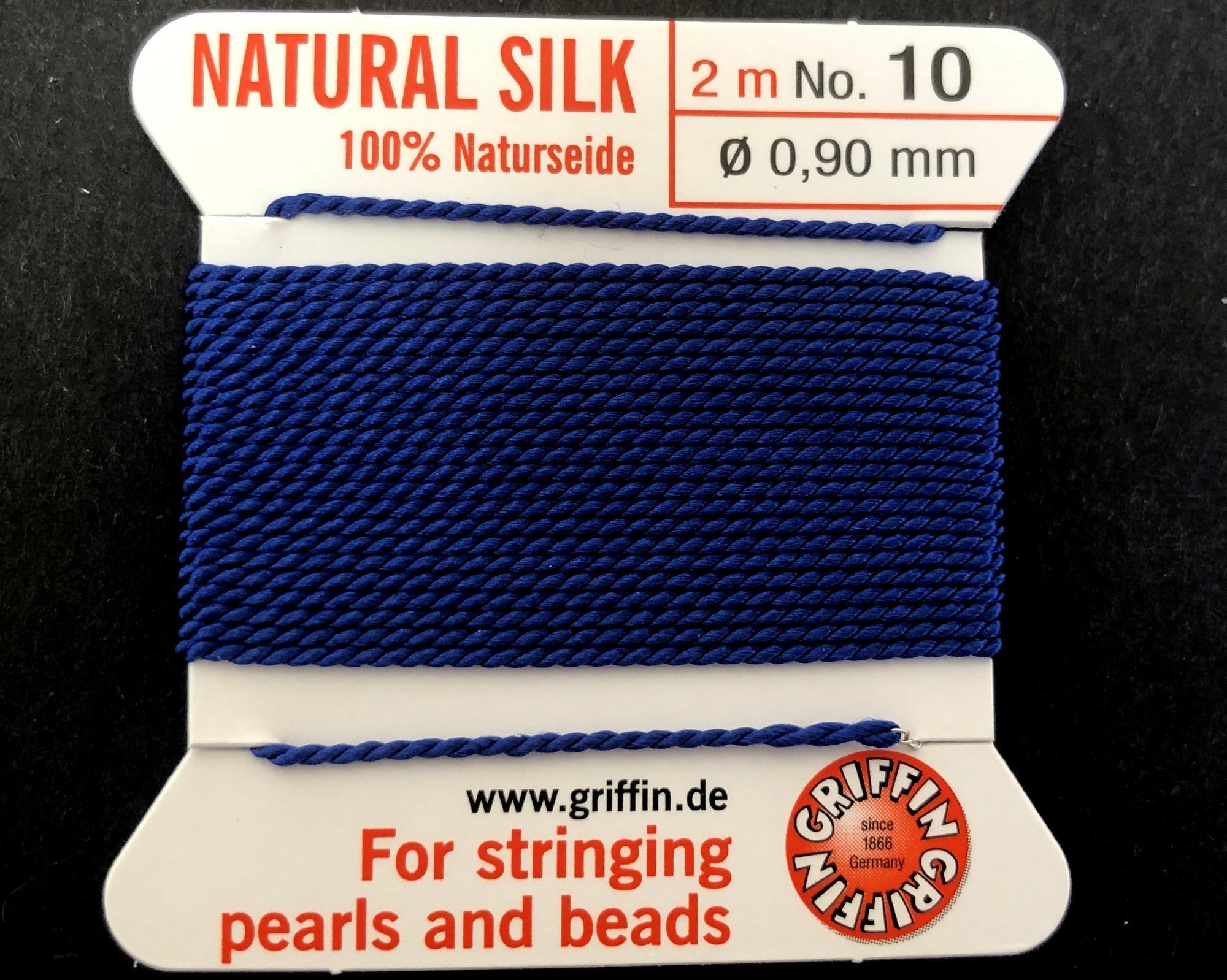 Griffin Silk beading cord with needle, size #10 - 0.9mm, 18 color choice, 2 meter - Oz Beads 