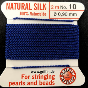 Griffin Silk beading cord with needle, size #10 - 0.9mm, 18 color choice, 2 meter - Oz Beads 