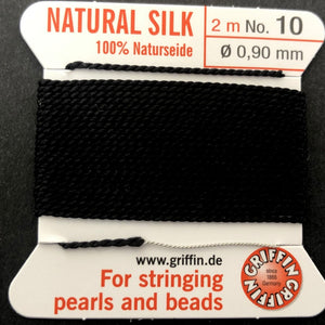 Griffin Silk beading cord with needle, size #10 - 0.9mm, 18 color choice, 2 meter - Oz Beads 