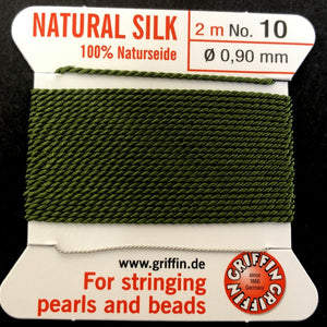 Griffin Silk beading cord with needle, size #10 - 0.9mm, 18 color choice, 2 meter - Oz Beads 