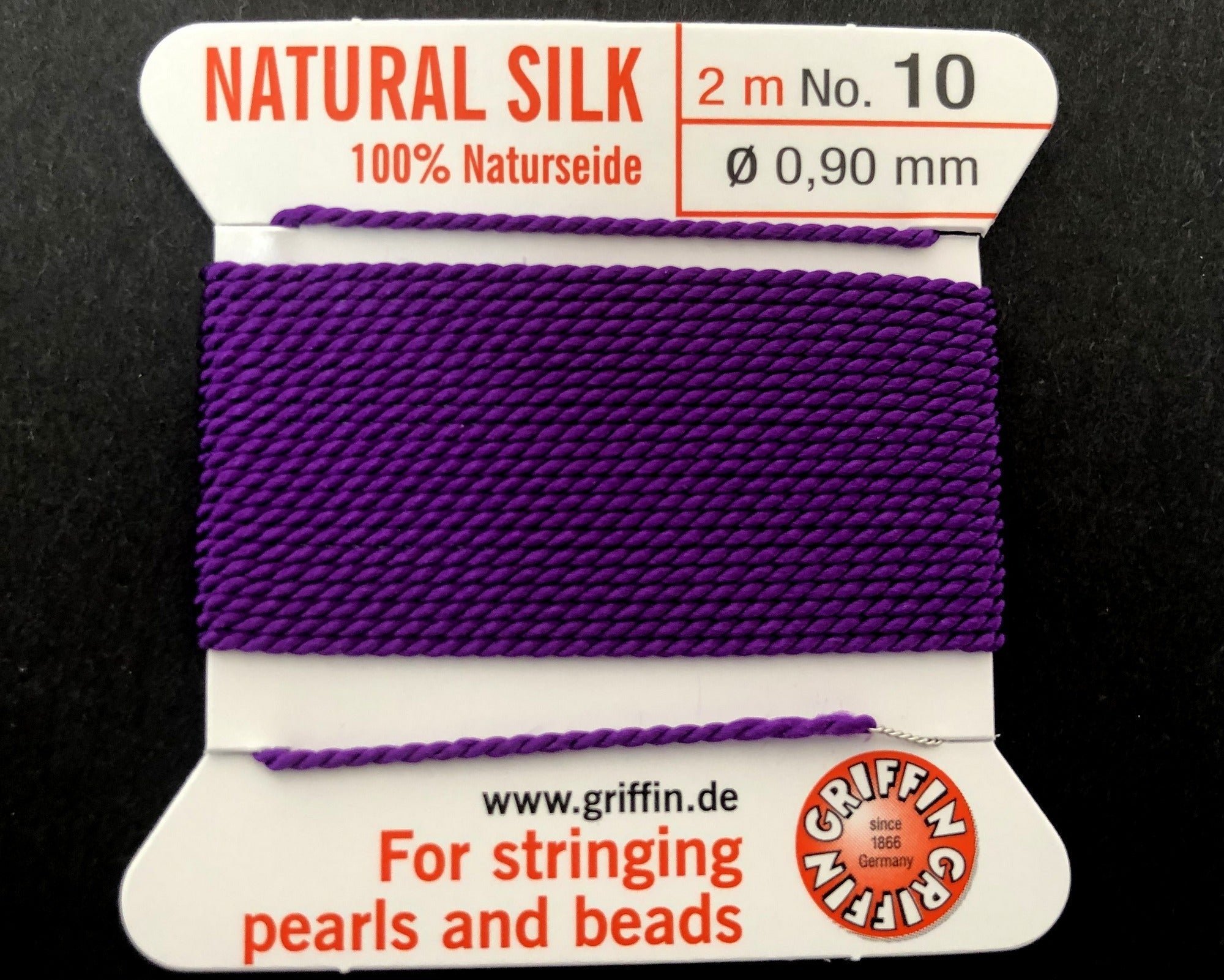 Griffin Silk beading cord with needle, size #10 - 0.9mm, 18 color choice, 2 meter - Oz Beads 