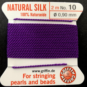 Griffin Silk beading cord with needle, size #10 - 0.9mm, 18 color choice, 2 meter - Oz Beads 