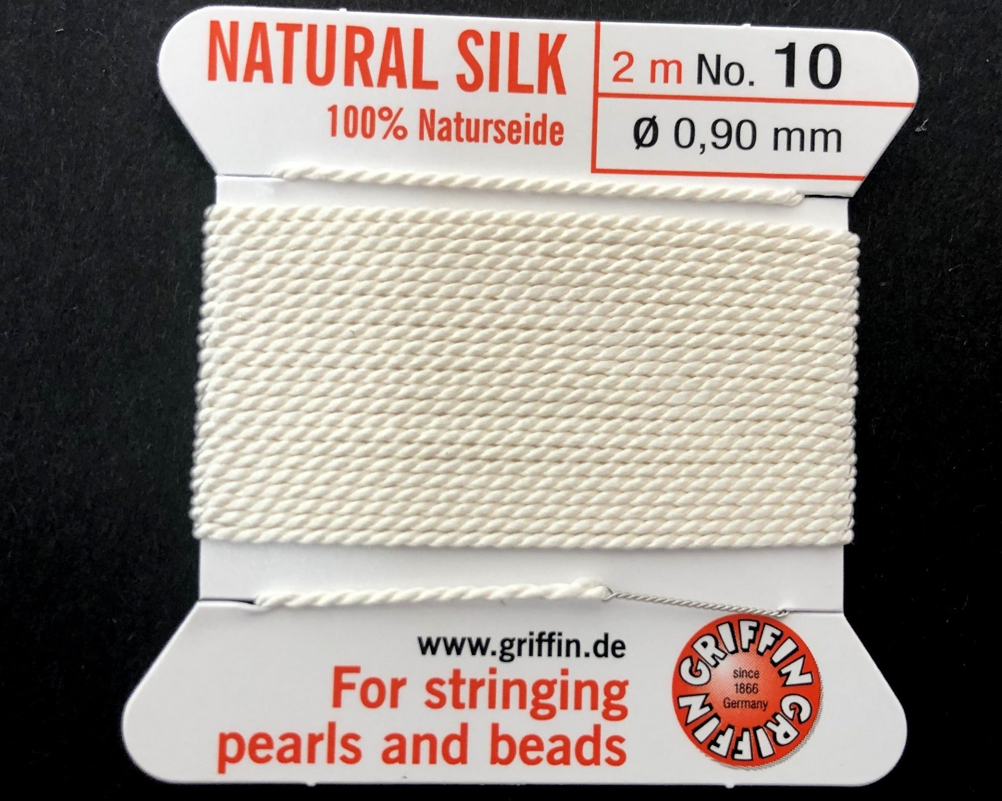 Griffin Silk beading cord with needle, size #10 - 0.9mm, 18 color choice, 2 meter - Oz Beads 