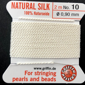 Griffin Silk beading cord with needle, size #10 - 0.9mm, 18 color choice, 2 meter - Oz Beads 