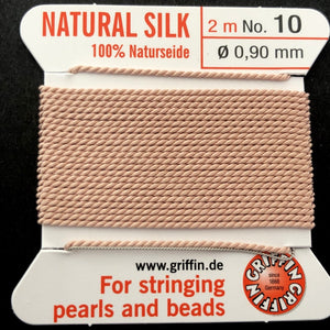Griffin Silk beading cord with needle, size #10 - 0.9mm, 18 color choice, 2 meter - Oz Beads 